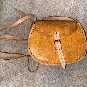 Floral Embossed Tan Leather Bag